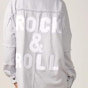Elan Rock & Roll distressed gray denim jacket NWT